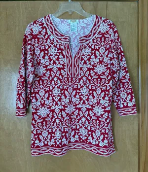 Talbots Red and White Floral Tunic Top thumbnail 1