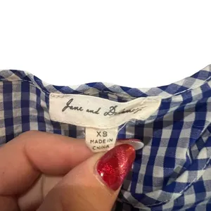 Jane & Delancey‎ Blue Gingham Blouse XS Cotton Bell Sleeve Scoop Neck thumbnail 2