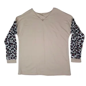 Unbranded Leopard Print Sleeve Top Womens XL Tan Criss Cross V-Neck Long Sleeve thumbnail 1