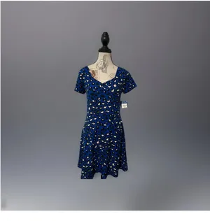 Arizona Jean Co Blue Leopard Print Dress Medium Short Sleeve Cheetah M NWT thumbnail 3
