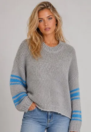 Aerie Oversized Knit Sweater Blue Stripe Clean Girl Streetwear S Cozy Lounge Y2K thumbnail 1