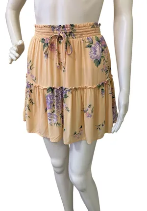 American Eagle Women's Peach Floral Tiered Skirt thumbnail 1