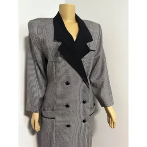 90s Abbey Lane Vintage Houndstooth Double Breasted Blazer Dress Black White 12 thumbnail 2