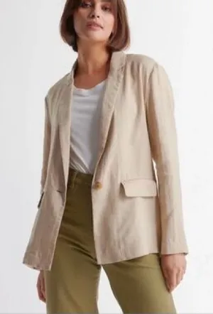 Quince 100% European Linen Blazer Size XL Neutral Khaki Driftwood Tan thumbnail 1