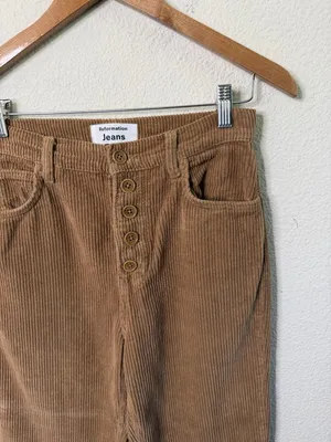 Reformation Cynthia Button Fly‎ High Rise Corduroy Pants Womens Size 27 thumbnail 4