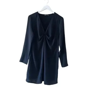 ZARA Black SHORT DRAPED DRESS Long Sleeves V-Neck Women’s Minimalist SZ S #1669 thumbnail 3