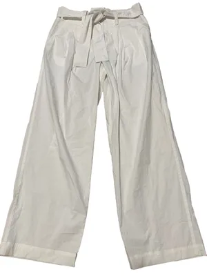 Zara White High-Waist Tie Belt Wide-Leg Cropped Pants sz S thumbnail 1