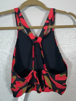 Prana Women XL Black Red Rose Fire Indo Disco Marine Street Swim Bikini Top thumbnail 3