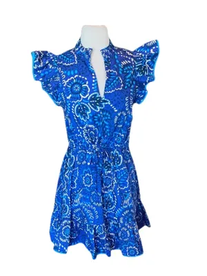 Avara Sloane Bright Blue Dress Flutter Sleeve Drawstring Cinched Waist Mini New thumbnail 3