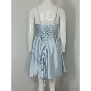 NWT Womens Baby Blue Satin Mini Dress Lace Up Corset Back Spaghetti Strap⁠ 8 thumbnail 2