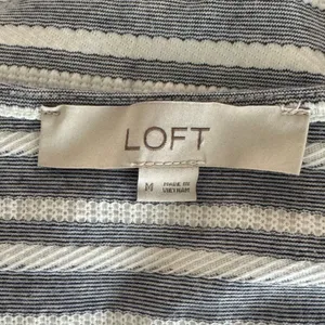 Loft Blue and White Textured Stripe V-Neck Tee thumbnail 6
