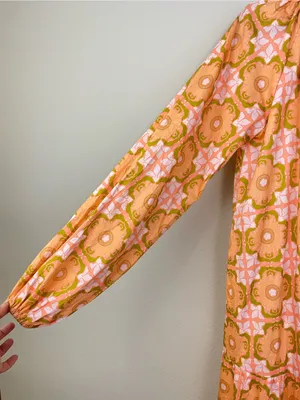 Ivy City Co Imogen Dress Orange Pink Floral Tie Neck Long Sleeve Maxi‎ Size XS thumbnail 6