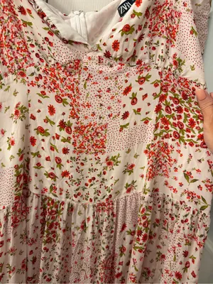Zara White Maxi Dress with Red Floral Print thumbnail 2
