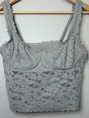 Aerie lace top grey summer beach coquette party medium trending thumbnail 3