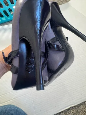 Tory Burch Judith Black Grey Leather Strappy Stiletto Heels Womens 6.5 Pointed thumbnail 3