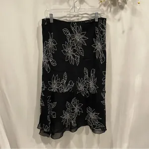Y2K flowy whimsigoth black floral midi ruffle skirt goth glamour thumbnail 3