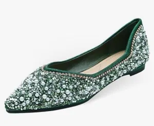 Rhinestone Pointed ballet flats size 10 women's stunning shoes green gol… thumbnail 5