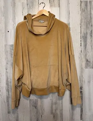 American Eagle Velour Hoodie Womens XXL Camel Beige Oversized Pullover Sweatshir thumbnail 1