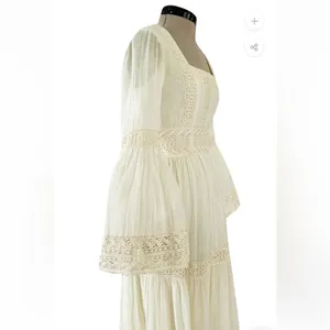 Victor Costa Mexican Wedding Dress Ivory Cotton Gauze & Lace Dress 1970 Size 0 thumbnail 6