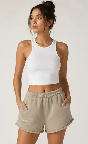 SET ACTIVE Fleece Sweat Shorts Taupe Beige Raw Hem Lounge Athletic Shorts Size L thumbnail 1