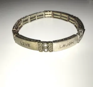 Live Laugh Love Tri-Tone Mixed Metal Panel Stretch Bracelet thumbnail 2