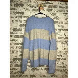 Aerie | women striped fuzzy vneck sweater thumbnail 6