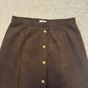 Westport Dark Brown Faux Suede Pencil Skirt with Buttons thumbnail 2