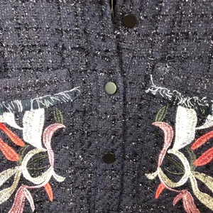 Foxiedox Floral Embroidered Fringe Tweed Jacket Dark Blue Women's Size Medium thumbnail 7
