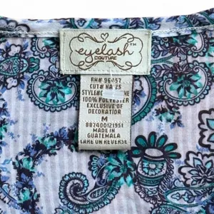 Eyelash Couture Blue Paisley Sleeveless Peplum Top Juniors Medium thumbnail 6