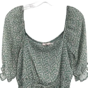Francesca’s Mi Ami Floral Ruffle Chiffon Cottagecore Prairie Mini Dress Green Me thumbnail 7