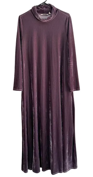 Soft Surroundings Plum Purple Velvet Cowl Neck Maxi Dress Long Sleeve 2EZ97 L thumbnail 1