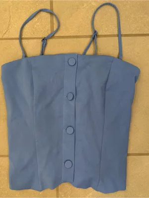 Abercrombie & Fitch Strapless Cropped Tailored Vest in Marine Blue thumbnail 1