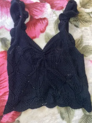 Black Crochet Knit Ruffle Strap Tank Top Size M thumbnail 2