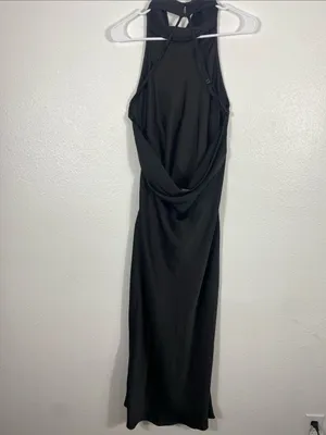 Hello Molly Black Halter Satin Maxi Dress with Side Slit Size L US8 thumbnail 7