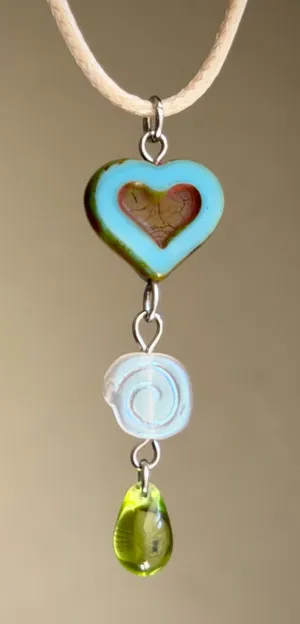 Handmade Czech glass beads fairy whimsy cute necklace🍃🌀🩵 thumbnail 1