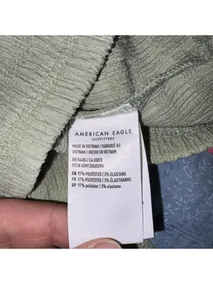American Eagle Cropped One-Shoulder Olive Green Smocked Crop Top Woman’s Medium thumbnail 5