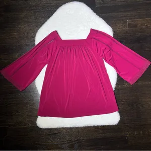 NWT Ann Taylor Petite Burgundy Red Bell Sleeve Square Neck Lace Blouse thumbnail 4