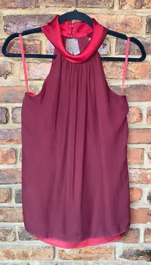 WHBM White House Black Market Burgundy Red Silk Halter Top Women's Size 2 thumbnail 1