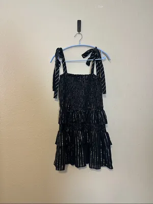 HOUSE‎ OF HARLOW 1960 Corrine Tiered Ruffle Mini Dress Tie Shoulder Back Gold thumbnail 6
