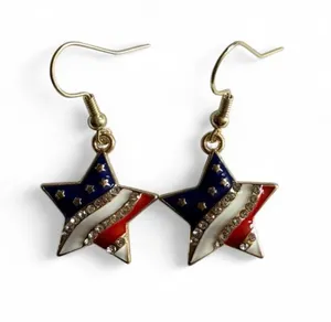 Handmade Patriotic American Flag Sparkly Enamel Star Earrings ❤️🤍💙 thumbnail 1