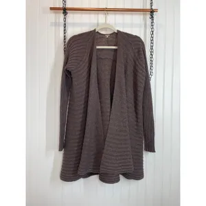 Free People Brown Knit Ribbed Open Front Wool Blend Long Sleeve Cardigan Size S thumbnail 3