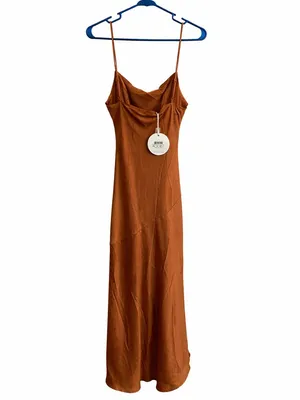 Selfie Leslie Chocolate Brown Satin Cowl Neck Maxi Slip Dress L NWT thumbnail 2