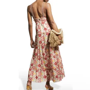 Alice + Olivia 10 Karolina Maxi Dress Braided Strap Tiered Ruffle Ikat Print‎ thumbnail 7