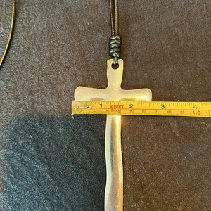 NWT Large Silver Cross Necklace on leather cord thumbnail 3