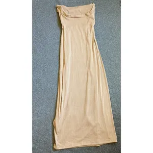 Ribbed Knit Maxi Dress Women Medium Tan Excellent‎ Open Back Bodycon Tie Detail thumbnail 4