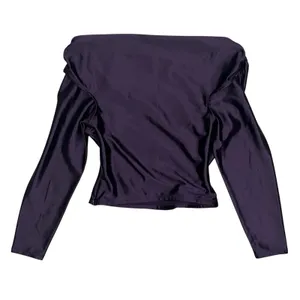 NWT Express Purple Satin Draped Off The Shoulder Long Sleeve Top Blouse Size XS thumbnail 3