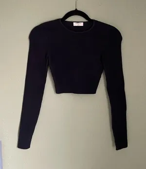 Aritzia Sculpt Knit Crew Cropped Longsleeve Size XS Navy Ribbed Ottoman Stitch thumbnail 1