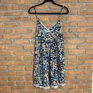 Entro Dress Womens‎ Medium Blue Floral Lace Trim Slip Daisy Mini A-Line V-Neck thumbnail 2