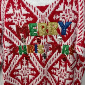 HOLIDAY TIME Red "Merry Christmas" Christmas Ugly‎ Sweater Size L NEW thumbnail 6