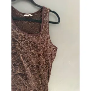 BKE Y2k Brown Gold Metallic‎ Floral Lace Racerback Tank Top Sheer Sleeveless thumbnail 2